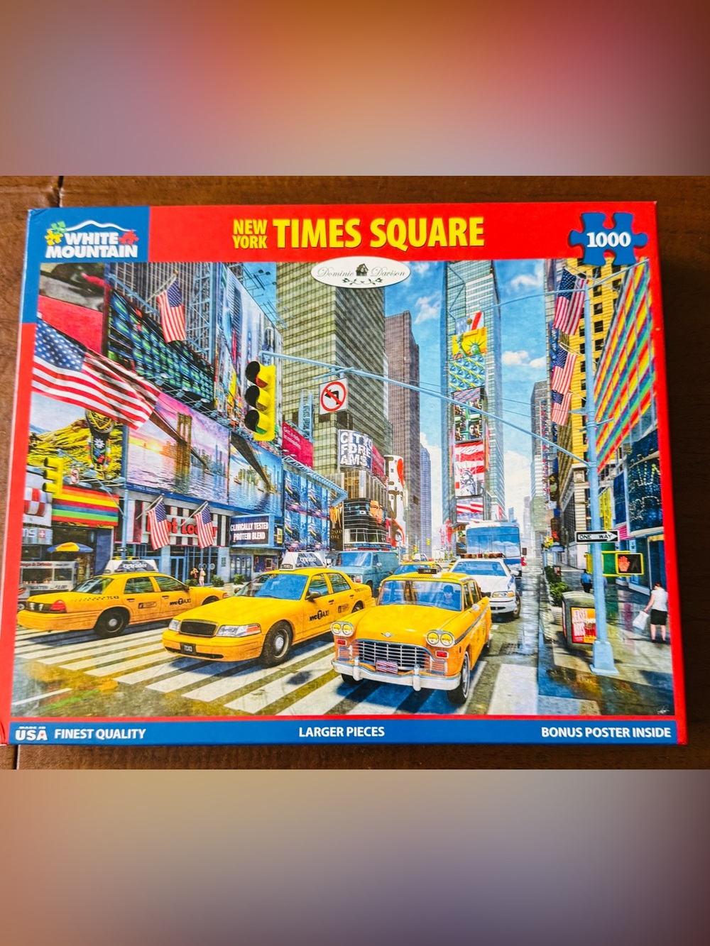 White Mountain Times Square 1000-Piece Jigsaw Puzzle - Yellow Taxi Scene
